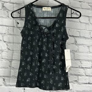 NEW Love Wins tank top grey roses front ties size XS